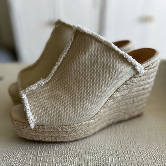 Fatima Mule Canvas Wedge Espadrille Sandals Womens 38 7.5 Sand Tan Clog - Picture 2 of 10